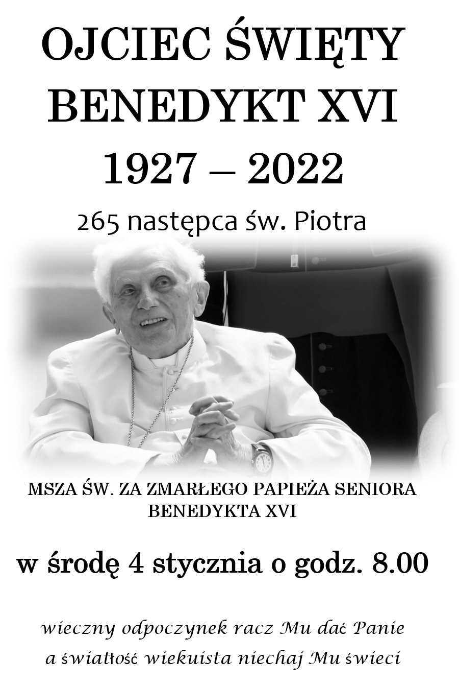 Zmarł Papież Senior Benedykt XVI